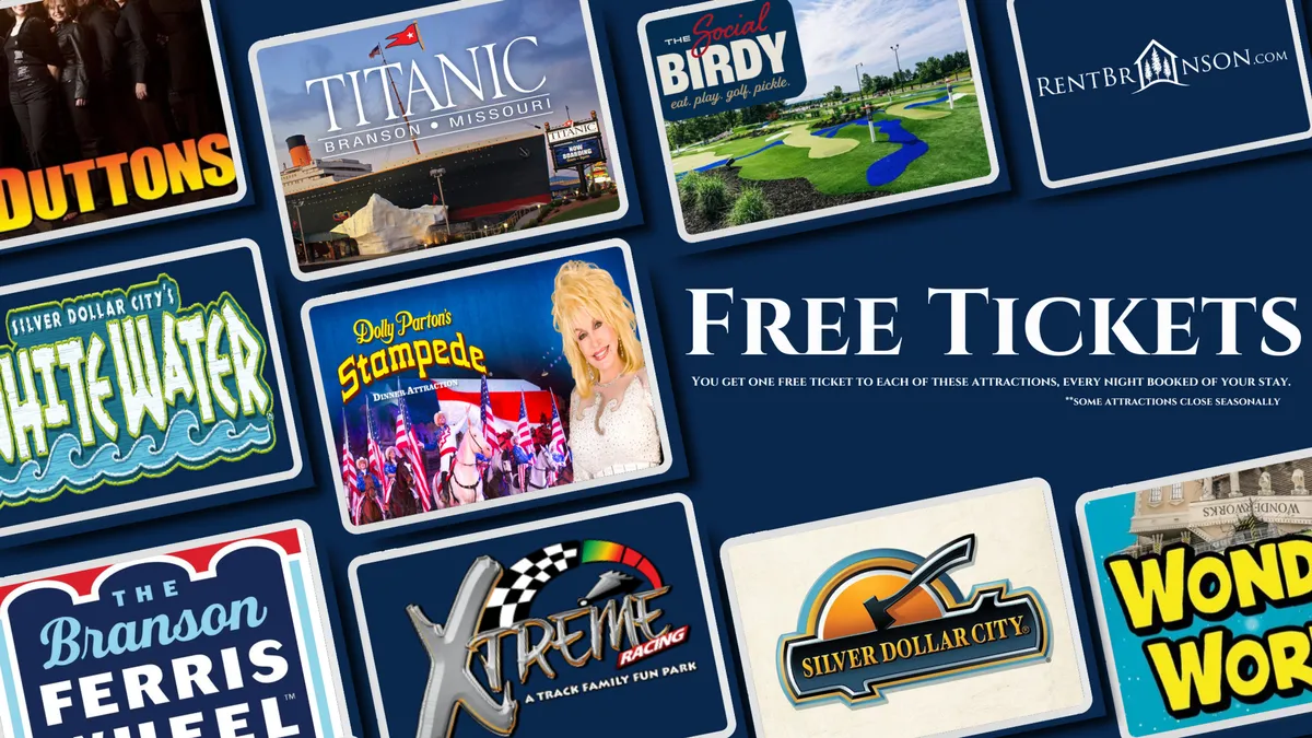 An interior shot featuring several colorful attraction tickets with bold text and logos, symbolizing access to local events and entertainment. The image radiates energy and excitement about exploring area attractions.